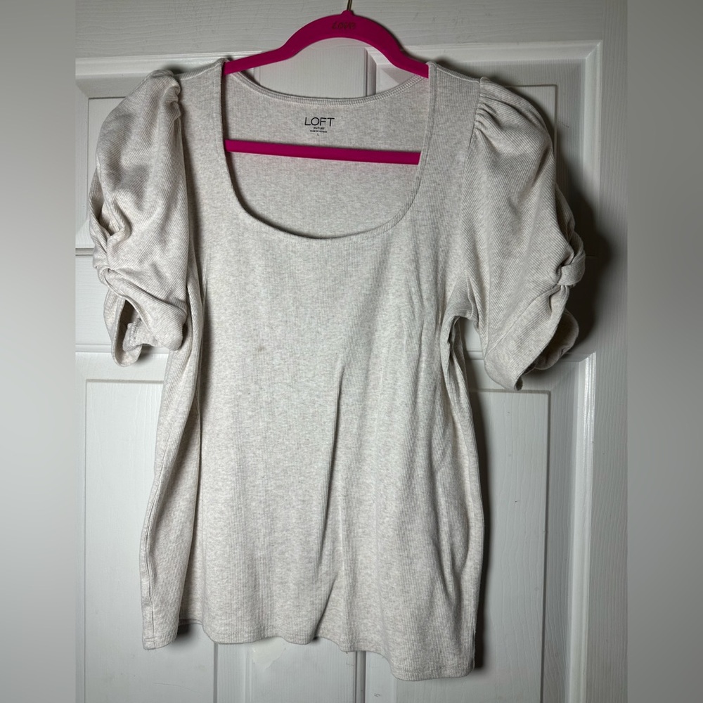 LOFT Women's Light Gray Puff Sleeve Blouse